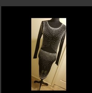 Black sheer dress with pearl beads